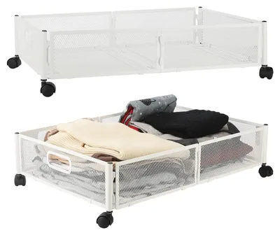 Unterbett-Aufbewahrungsboxen mit Rollen, Metall, 2er-Set, Weiß