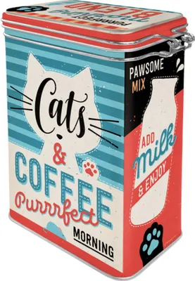 Zdjęcie produktu dla Nostalgic Art Cats & Coffee, Kanister, Prostokątny, 1,3 l, Wielobarwny, Metal, 110 mm
