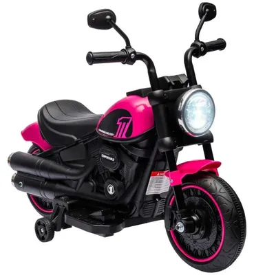 Imagen del producto de Motocicleta eléctrica para niños con ruedas de apoyo | Color: Rosa y  | Dimensiones: 42x76x57 cm