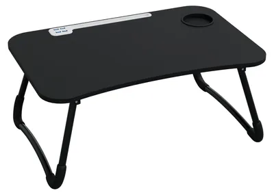 Produktbild von HAGO24 Laptoptisch 60x40cm Schwarz Notebooktisch Lapdesk klappbar USB Laptophalter Tabletfach Getränkehalter Ventilator Leselampe