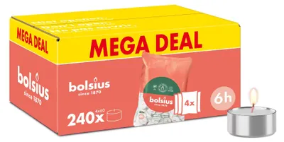Teelichter 240 Stück, 6 Std. Brenndauer, weiß, pflanzliches Wachs
