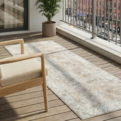 Produktbild von Volero - Waschbarer Läufer - Domingo Oriental Beige - 80x250 cm - Wohnzimmer, Balkon, Garten / Terrasse, Flur - Boho, Orientalisch