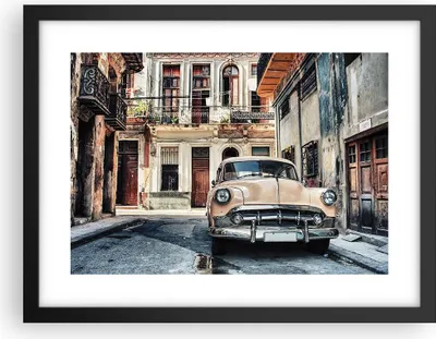 Produktbild von Gerahmtes Poster - Schwarzer Rahmen - Kubanisch Auto Mietshäuser - 40x30 cm - Wand Bild - Wanddeko - Wandbilder - Kunstposter - Wandposter - Bilderrahmen - Bilder - Kunstdruck - P2BAA40x30-4413