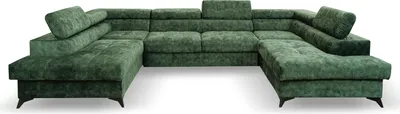 Produktbild von MargaretHadas24 Ecksofa U Form Palermo mit Schlaffunktion, Bettzeugablage 345x202cm Big Sofa Couch, Verstellbare Kopfstützen Sofa XXL, 5 Sitzer, grün