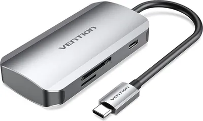 Obrázok produktu pre Vention TNHHB, USB Typ-C, USB 3.2 Gen 1 (3.1 Gen 1) Type-A, Microsd (transflash), MicroSDHC, MicroSDXC, SD, SDHC, SDXC, 5000 Mbit/s, Šedá, Hliník