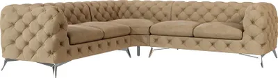 Produktbild von S-STYLE MÖBEL - Chesterfield Ecksofa Cleo mit Silber Metall Füßen aus Beige Samtstoff, B/T/H: 264 cm / 264 cm / 75 cm