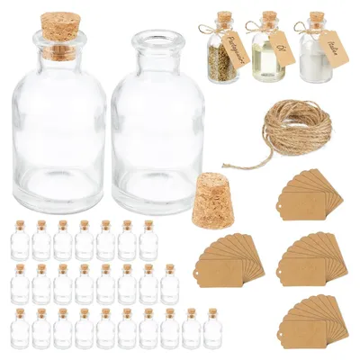 Immagine prodotto di TRANKIELO® - Set di 30 vasetti di vetro per erbe aromatiche con tappo in sughero – 60 ml – Bottigliette decorative per spezie e progetti fai-da-te