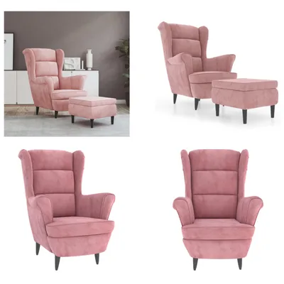 Produktbild von vidaXL Ohrensessel mit Hocker Rosa Samt - Sessel Mit Hocker - Ohrensessel Mit Hocker - Sessel - Relaxsessel