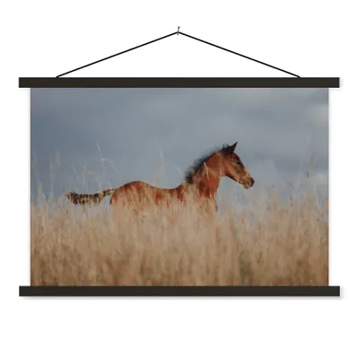 Produktbild von MuchoWow® Textilposter Pferd - Luft - Gras 90x60 cm mit schwarzem Rahmen - Aufhängungssatz
