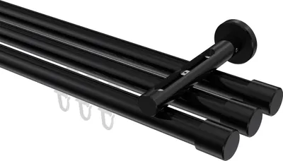 Produktbild von Interdeco Innenlaufstange / Gardinenstange mit Innenlauf Schwarz, Typ Siteno Santo (Kappe), 20 mm Ø 3-läufig, 520 cm