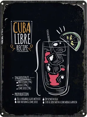 Produktbild von vianmo Blechschild 40x30 cm Cuba Libre Cocktail Recipe Essen Trinken