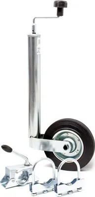 Produktbild von Wiltec Stützrad für Anhänger bis 362 kg ø48 mm, Bugrad inkl. Klemmhalter & Schellen, Abstellstütze mit pannensicheren Reifen
