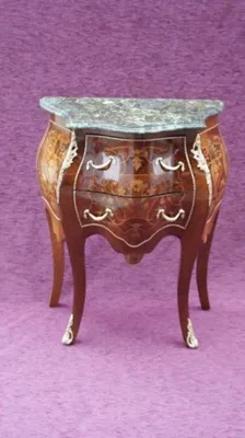 Image de Commode Casa Padrino style baroque, en bois de noyer, couleur marron, avec plateau en marbre et incrustations, dimensions : 59 x 35 x 73 cm - Table de chevet de luxe