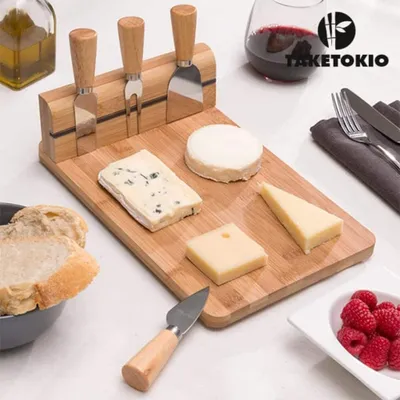 Produktbild von Excellent Houseware Käsemesser-Ständer mit Schneidebrett aus Bambus