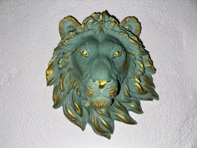 Produktbild von Wanddeko Wandskulptur Wanddekoration Löwe Kopf Ornament Steinguss grün gold