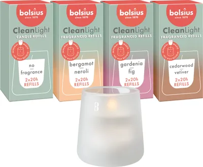 Produktbild von Bolsius Set aus 1 nachfüllbaren Kerzenhalter und 9 Duftkerzen, weiß