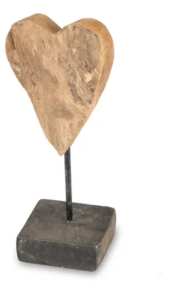 Produktbild von formano Herz auf Fuß Teak Holz 26 cm massives Deko Objekt auf Metallständer