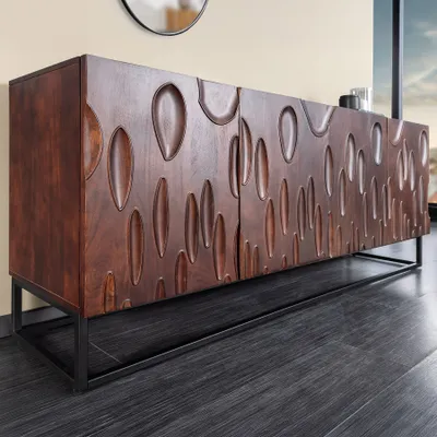 Produktbild von riess-ambiente Massives Sideboard DUNE 175cm walnuss-braun Akazienholz 3D-Design schwarz Metall