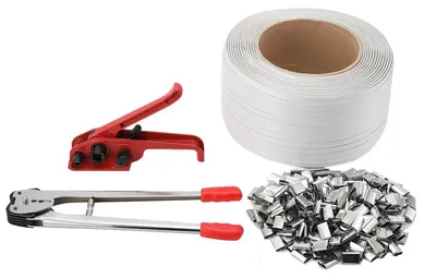 Produktbild von Umreifungsset - Manuelle Verschlusszange - 800 m Umreifungsband - 360 Metallklemmen - Für Verpackungsbänder