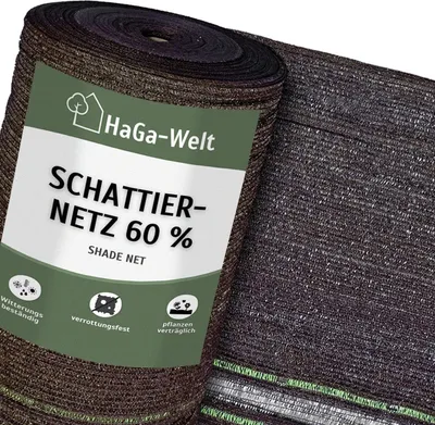 Produktbild von Schattiernetz – Sonnenschutz für Gewächshäuser und Pflanzen – 60% / 3 m / braun