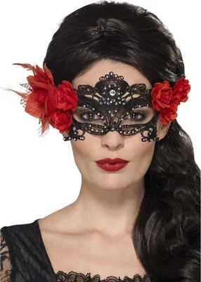 Produktbild von Smiffys - Tag der Toten-Kostüm-Augenmaske, Spitze SM3552 (Einheitsgröße) (Schwarz/Rot)