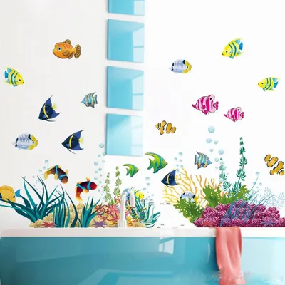 Image de Autocollants muraux colorés sur le thème du monde sous-marin, pour salles de bains et chambres d'enfants