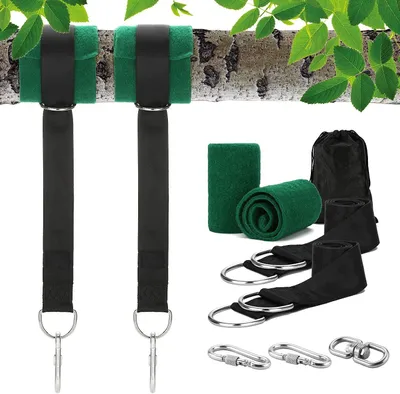Imagen del producto de Correas Hangriemen ultrarresistentes, 300 kg - Correas para columpios - Mosquetones - Alfombras protectoras para árboles - Actividades al aire libre - 1,5 m / 5 pies - Soportes para columpios