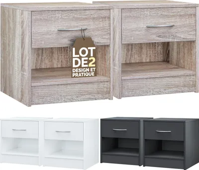 Image de CASARIA® 2x table de nuit table de chevet Chêne avec tiroir poignée en aluminium mobilier chambre à coucher 39x28x41cm