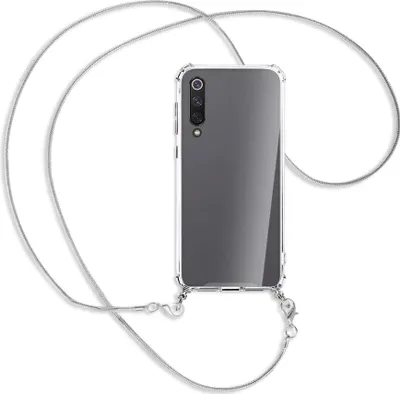 Produktbild von Handykette Backcover-Schutzhülle mit Band (Metall silberfarben) für Xiaomi Mi 9 SE - silberfarbene Kette Snake