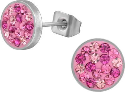 Produktbild von Ohrstecker Rund 8 mm aus Hochglanzpoliertem Chirurgenstahl mit Kristall Rosa Unisize Maxte