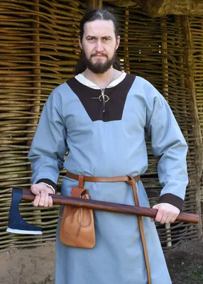 Produktbild von Mittelalterliche Tunika Vallentin, blaugrau/braun - Mittelalterkleidung Herren LARP Mittelalter Kostüme Verkleidung Größe: M