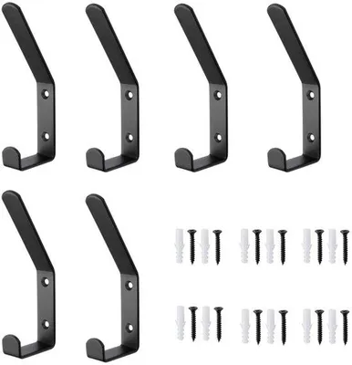 Image de Lot de 6 crochets muraux en métal noir - pour vestes, manteaux, chapeaux, écharpes, serviettes, sacs à main et bien plus encore (13,8 cm)