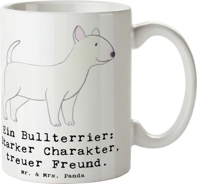 Produktbild von Mr. & Mrs. Panda Tasse Bullterrier Freund - Weiß - Geschenk, Hunderasse, Trinkbecher, treue Begleiter, Kaffeebecher, freundliche Hunde, schöne, Hunderassen, Beschreibung