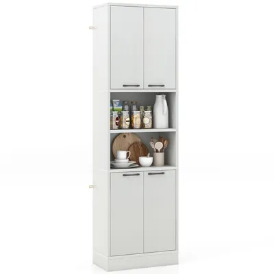 Zdjęcie produktu dla COSTWAY Szafka kuchenna o wysokości 190 cm, wysoka szafka z drzwiami, półkami, bezpiecznymi zawiasami i zabezpieczeniem przed przechyleniem, kredens wolnostojący wielofunkcyjny do jadalni, salonu (jasnoszary)