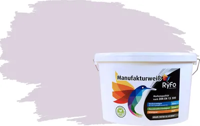 Produktbild von RyFo Colors Bunte Wandfarbe Manufakturweiß Zartviolett 10l - weitere Violett Farbtöne und Größen erhältlich, Deckkraft Klasse 1, Nassabrieb Klasse 1