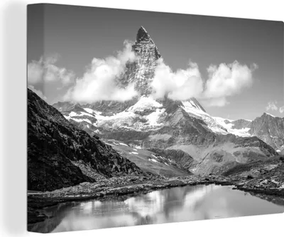 Produktbild von OneMillionCanvasses® - Leinwandbilder - 140x90 cm, Schweizer Matterhorn am Nachmittag neben dem Riffelsee in Zermatt - schwarz-weiss, Wandbilder Kunstdruck Wanddekoration