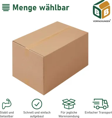 Produktbild von 15 x Faltkarton (590 x 390 x 300/220/150 mm) stabil 2-wellig Versandkarton für mittelschwere Gegenstände Palettenkarton DHL Hermes Schachtel Box Paket braun BB-Verpackungen