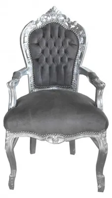 Produktbild von Casa Padrino Barock Esszimmer Stuhl mit Armlehnen Grau / Silber - Möbel Antik Stil