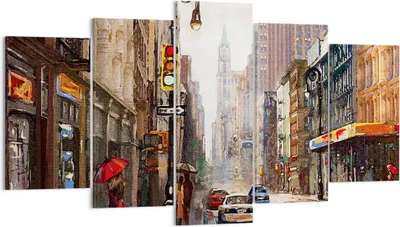 Produktbild von Bild auf Leinwand - Leinwandbild - 5 Teile - New York Aquarell - 160x85cm - Wand Bild - Wanddeko - Wandbilder - Leinwanddruck - Bilder - Wanddekoration - Leinwand bilder - Wandbild - EA160x85-4590