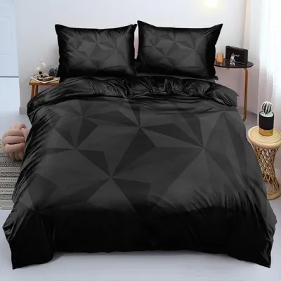 Productafbeelding van Bettlaken set 135x200 cm + 80x80 cm, 2-delig, 3D geometrisch design, zwart, microvezel, met rits