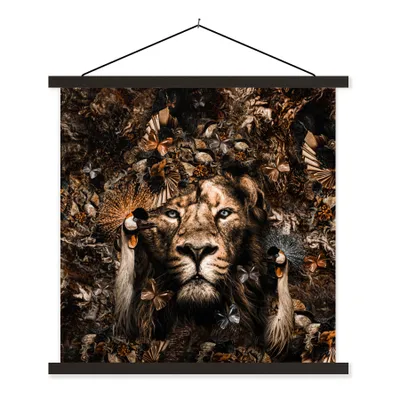 Produktbild von MuchoWow® Textilposter Tiere - Schmetterlinge - Vögel 120x120 cm mit schwarzem Rahmen - Aufhängungsset