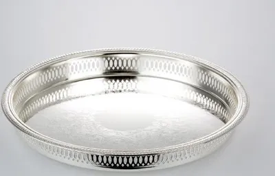 Produktbild von Galerie-Tablett rund groß verziert Durchmesser 34,0 cm versilbert Anlaufgeschützt
