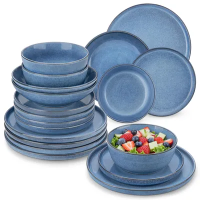 24-teiliges Steingut-Serviesset für 6 Personen, blau, modern