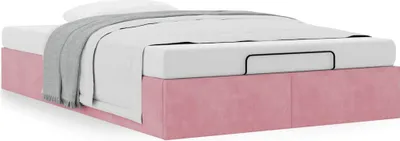 Image de Cadre de lit ottoman sans matelas rose 120x200 cm velours