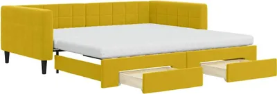 Produktbild von vidaXL Tagesbett Ausziehbar mit Schubladen Gelb 100x200 cm Samt
