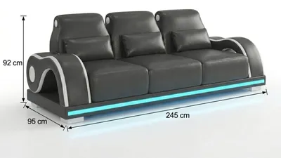 Zdjęcie produktu dla Komplet wypoczynkowy: 3-osobowa sofa, fotel, kolor czarny, nowoczesny design, idealny do salonu