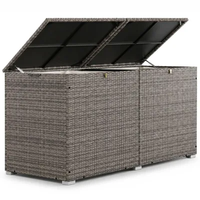 Produktbild von Juskys Polyrattan Auflagenbox Ikaria 950 L – Deckel mit Hubautomatik & Innenplane – Garten Kissenbox für Balkon & Terrasse – Gartenbox grau-meliert