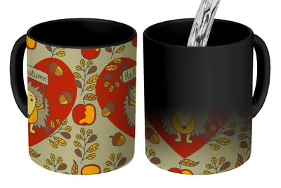 Produktbild von KitchenYeah® Zauber Tasse Zaubertasse Magic Igel - Herbst - Jahreszeiten - Kind - Design 350 ml Farbwechsel Becher Geschenk Geschenkidee - Magic-Tasse - Fototasse - Keramiktassen - Bilder - Tasse Kaff