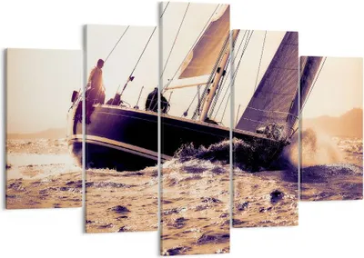 Produktbild von Bild auf Leinwand - Leinwandbild - Meer Yacht Welle - 150x100cm - Wand Bild - Wanddeko - Leinwanddruck - Bilder - Kunstdruck - Wanddekoration - Leinwand bilder - Wandkunst - EA150x100-3719