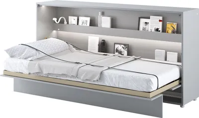 Produktbild von MEBLINI Schrankbett Bed Concept - Wandbett mit Lattenrost - Klappbett mit Schrank - Wandklappbett - Murphy Bed - Bettschrank - BC-06 - 90x200cm Horizontal - Grau Matt mit Matratze
